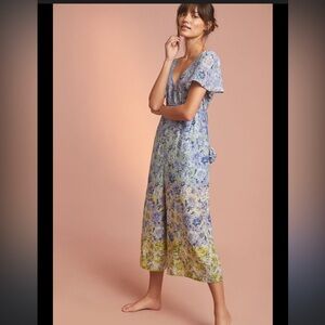 Anthropologie Romerio Sleep Jumpsuit Purple Floral Tassels Size S euc